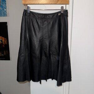 Courrèges Leather Black Pleated/Flare Skirt